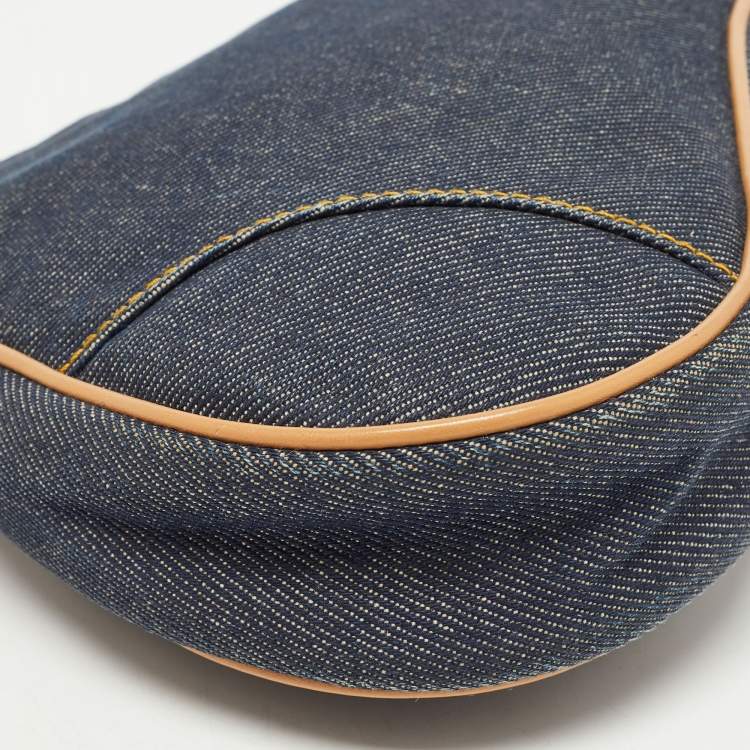 Pre Owned Dior Navy Blue/Beige Denim and Leather Saddle Pochette Bag