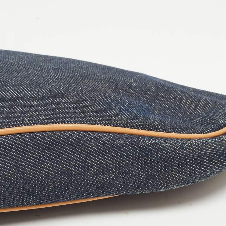 Pre Owned Dior Navy Blue/Beige Denim and Leather Saddle Pochette Bag