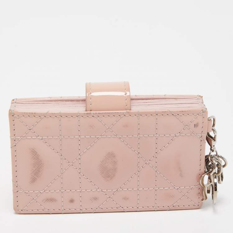 Pre Owned Dior Pink Cannage Patent Leather Lady Dior 5 Gusset Card Holder