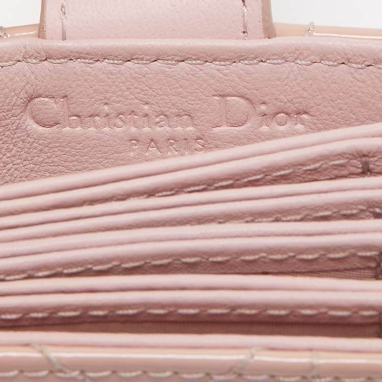 Pre Owned Dior Pink Cannage Patent Leather Lady Dior 5 Gusset Card Holder