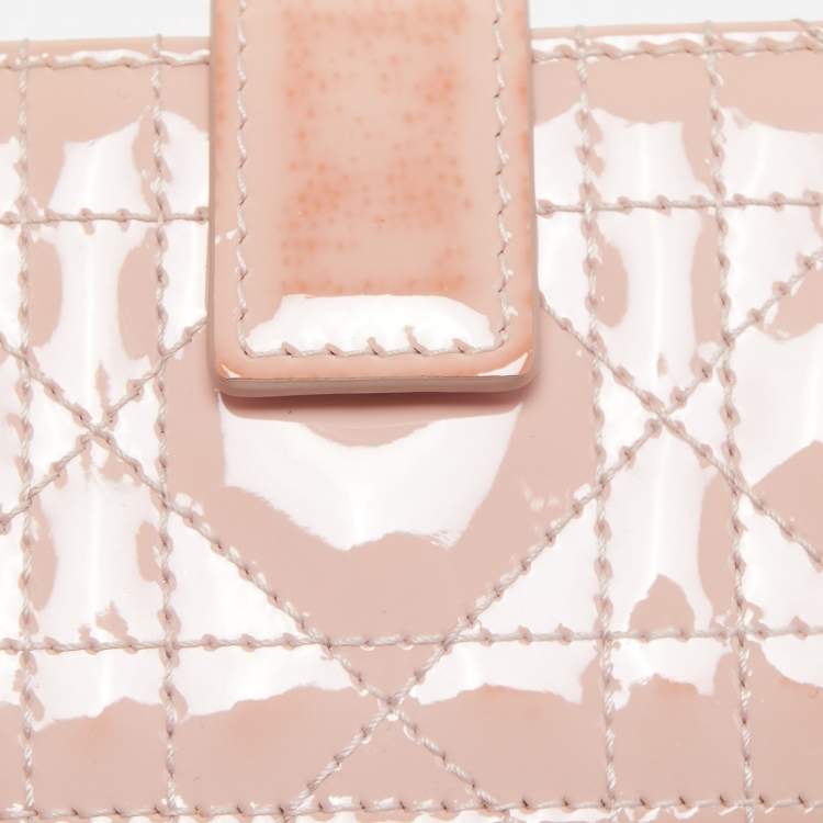 Pre Owned Dior Pink Cannage Patent Leather Lady Dior 5 Gusset Card Holder