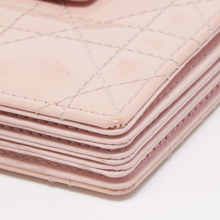 Pre Owned Dior Pink Cannage Patent Leather Lady Dior 5 Gusset Card Holder