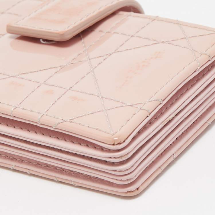 Pre Owned Dior Pink Cannage Patent Leather Lady Dior 5 Gusset Card Holder