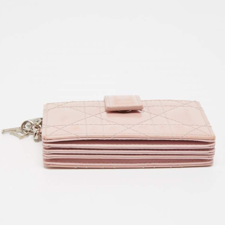 Pre Owned Dior Pink Cannage Patent Leather Lady Dior 5 Gusset Card Holder