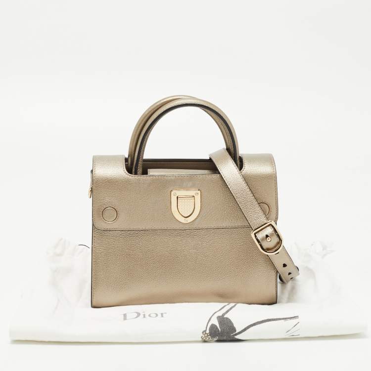 Pre Owned Dior Gold Leather Mini Diorever Top Handle Bag
