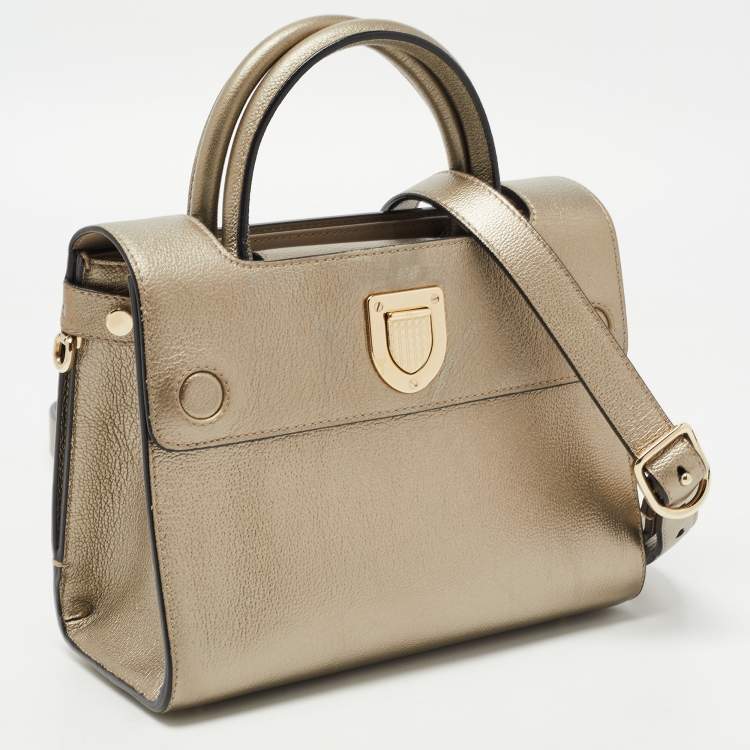 Pre Owned Dior Gold Leather Mini Diorever Top Handle Bag