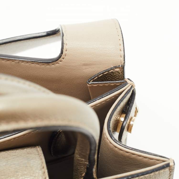 Pre Owned Dior Gold Leather Mini Diorever Top Handle Bag