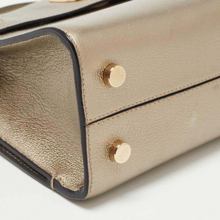 Pre Owned Dior Gold Leather Mini Diorever Top Handle Bag