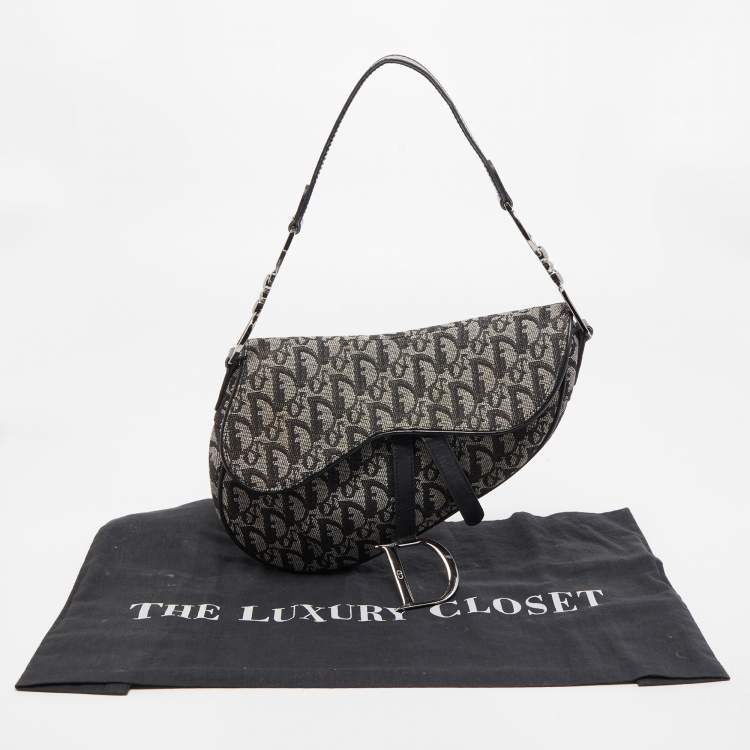 Pre Owned Dior Black Oblique Canvas  and Leather Saddle Bag