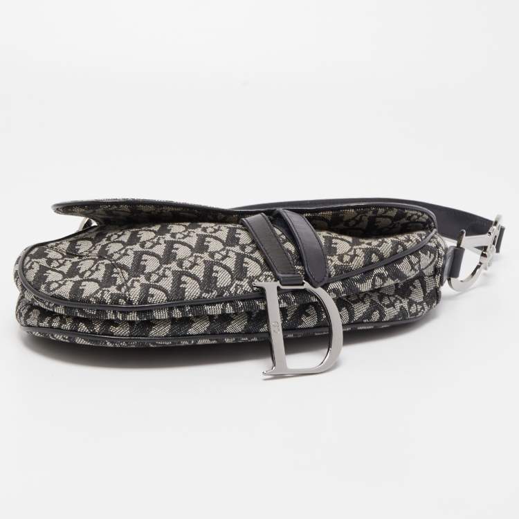 Pre Owned Dior Black Oblique Canvas  and Leather Saddle Bag