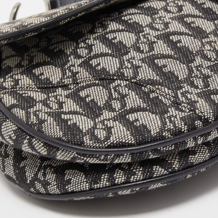 Pre Owned Dior Black Oblique Canvas  and Leather Saddle Bag