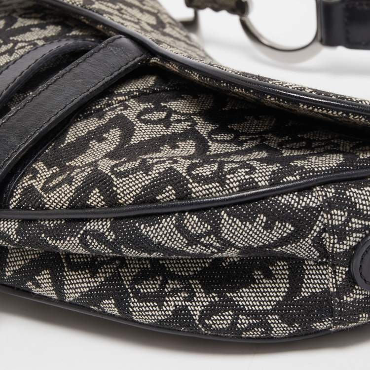 Pre Owned Dior Black Oblique Canvas  and Leather Saddle Bag