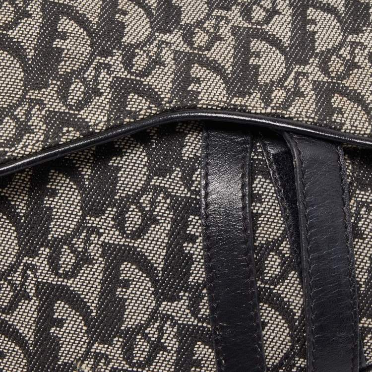 Pre Owned Dior Black Oblique Canvas  and Leather Saddle Bag
