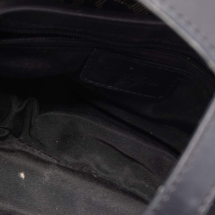 Pre Owned Dior Black Oblique Canvas  and Leather Saddle Bag