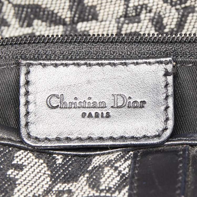 Pre Owned Dior Black Oblique Canvas  and Leather Saddle Bag
