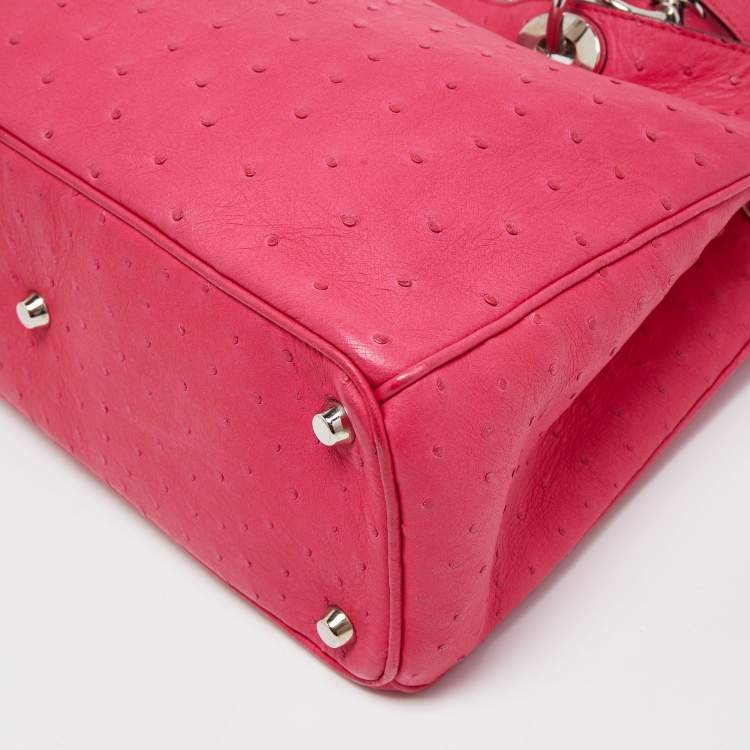 Pre Owned Dior Magenta Ostrich Medium Diorissimo Tote