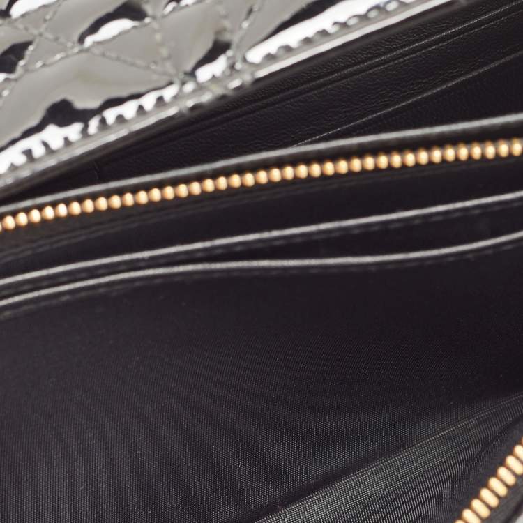 Pre Owned Dior Black Cannage Patent Leather Lady Dior Rendezvous Wallet on Chain