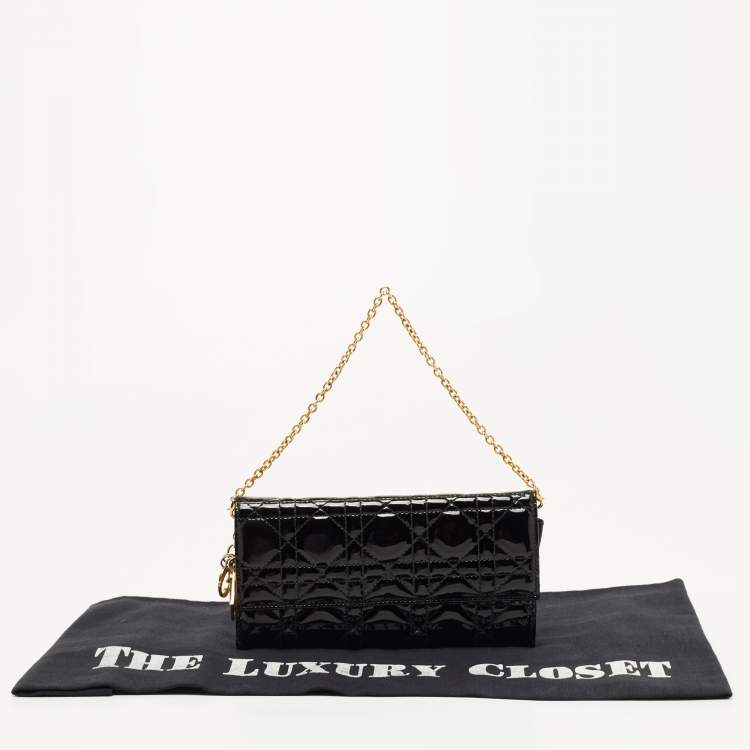 Pre Owned Dior Black Cannage Patent Leather Lady Dior Rendezvous Wallet on Chain