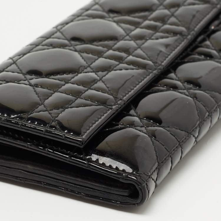 Pre Owned Dior Black Cannage Patent Leather Lady Dior Rendezvous Wallet on Chain