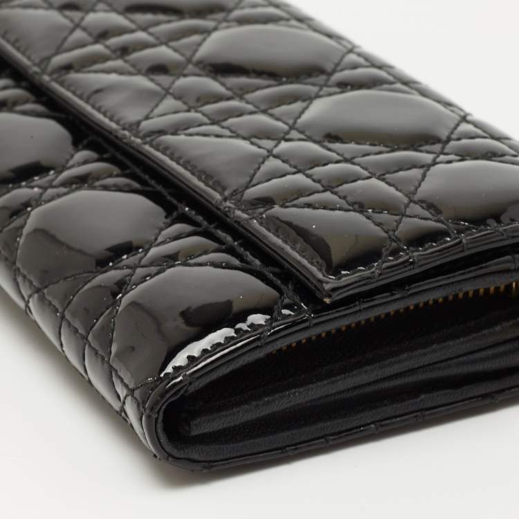 Pre Owned Dior Black Cannage Patent Leather Lady Dior Rendezvous Wallet on Chain