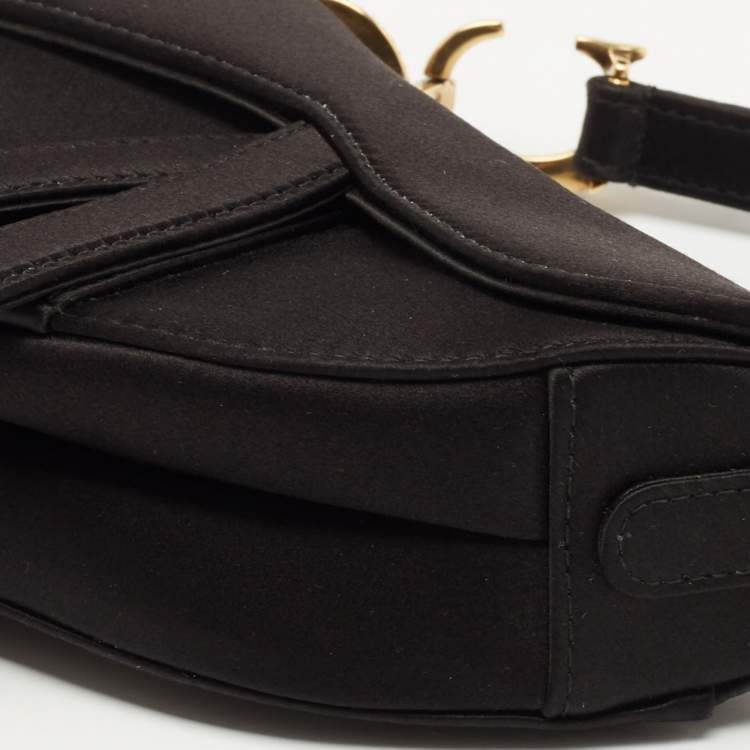 مملوكة مسبقًا Dior Black Satin Mini Crystal Embellished Saddle Bag