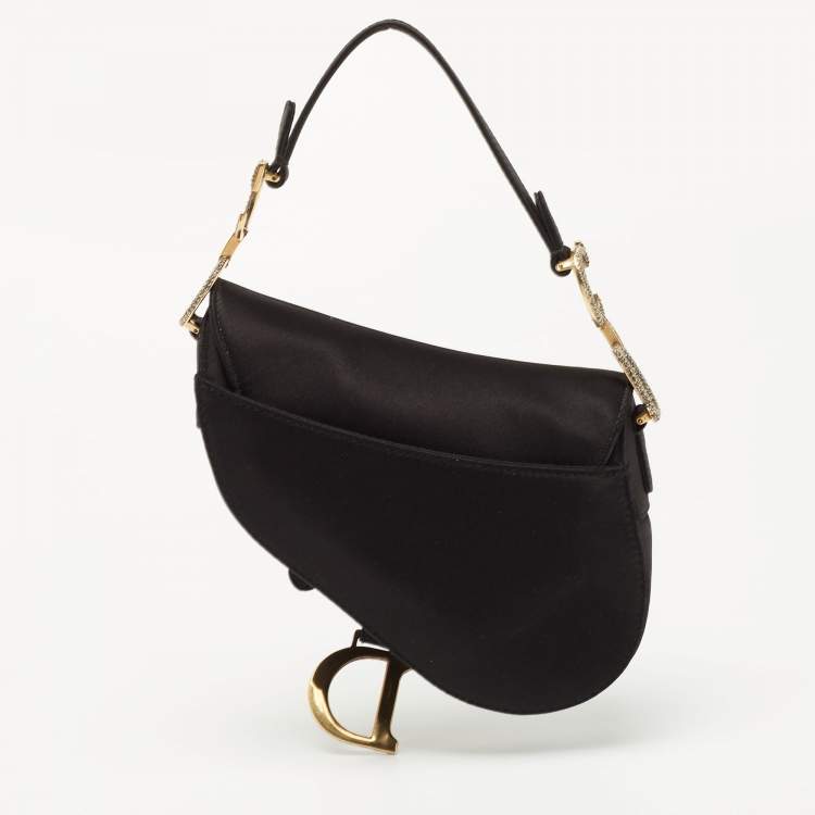 مملوكة مسبقًا Dior Black Satin Mini Crystal Embellished Saddle Bag
