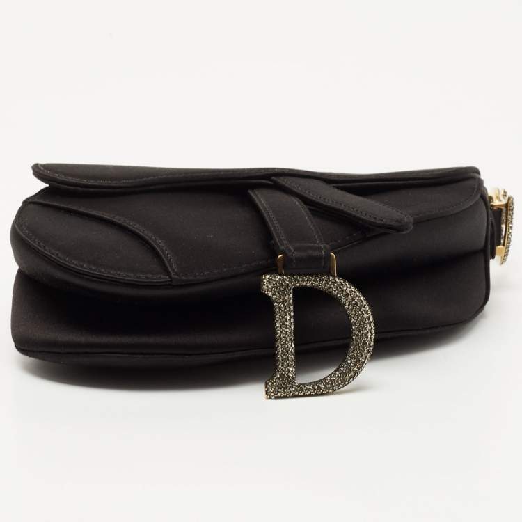 مملوكة مسبقًا Dior Black Satin Mini Crystal Embellished Saddle Bag