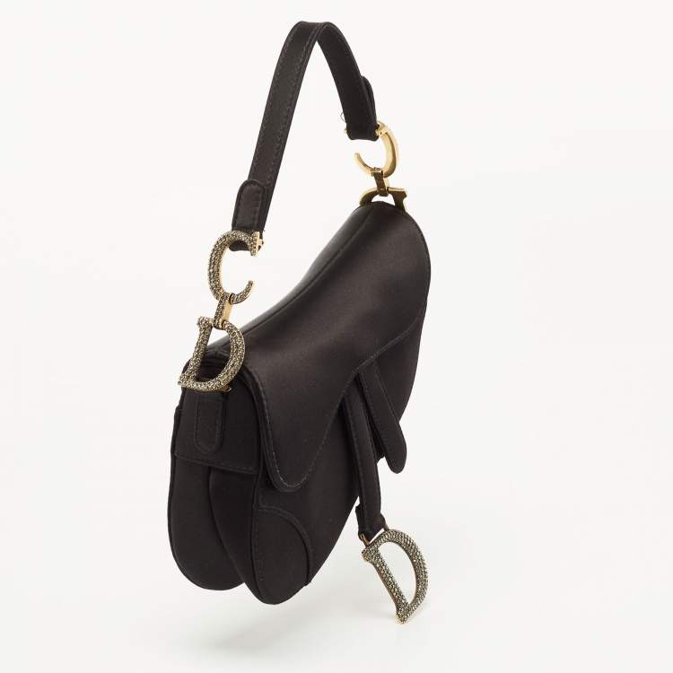 مملوكة مسبقًا Dior Black Satin Mini Crystal Embellished Saddle Bag