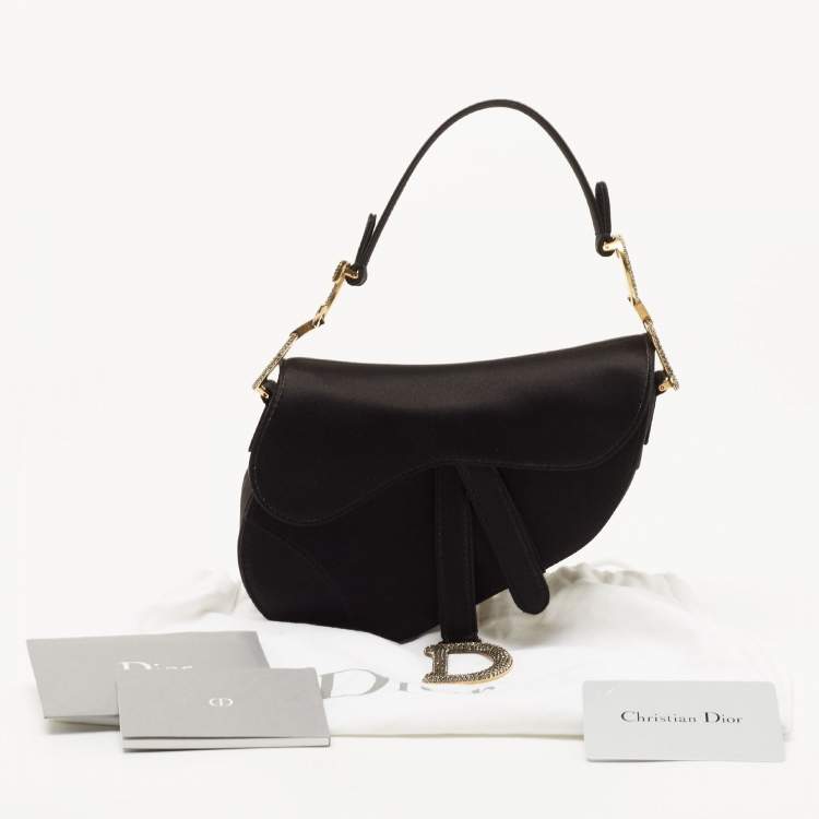 مملوكة مسبقًا Dior Black Satin Mini Crystal Embellished Saddle Bag