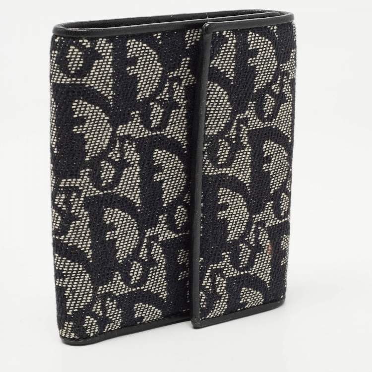 Pre Owned Dior Black Oblique Canvas and Leather Trifold Compact Wallet