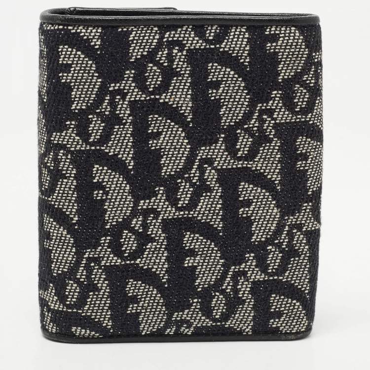 Pre Owned Dior Black Oblique Canvas and Leather Trifold Compact Wallet