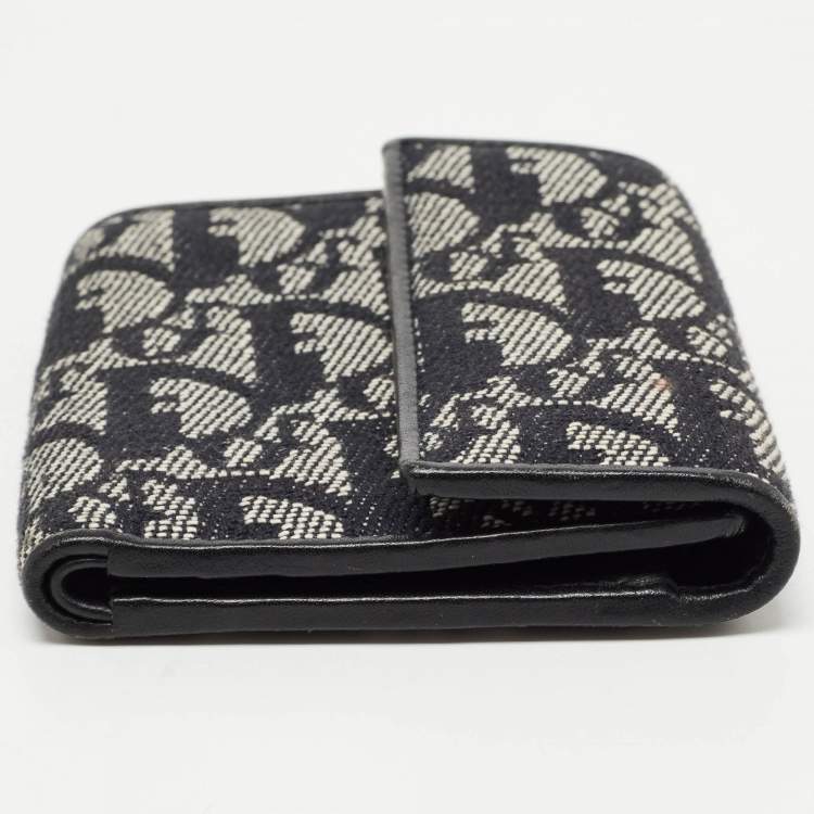 Pre Owned Dior Black Oblique Canvas and Leather Trifold Compact Wallet