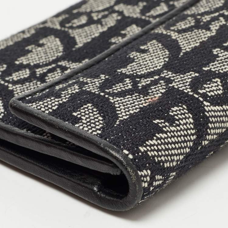 Pre Owned Dior Black Oblique Canvas and Leather Trifold Compact Wallet
