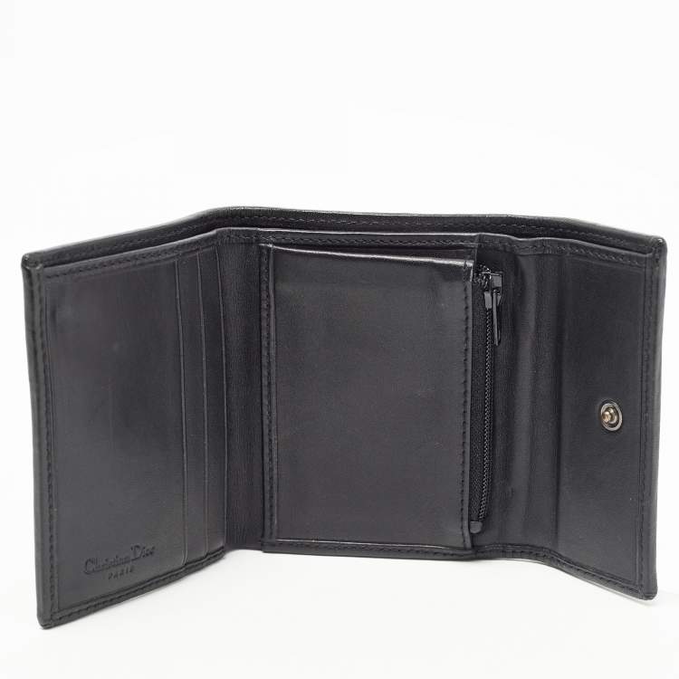Pre Owned Dior Black Oblique Canvas and Leather Trifold Compact Wallet