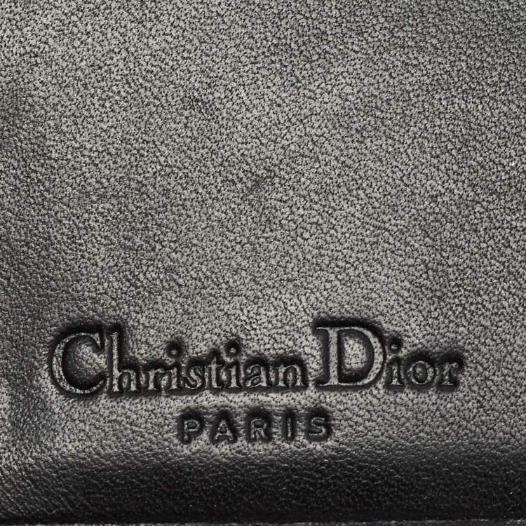 Pre Owned Dior Black Oblique Canvas and Leather Trifold Compact Wallet