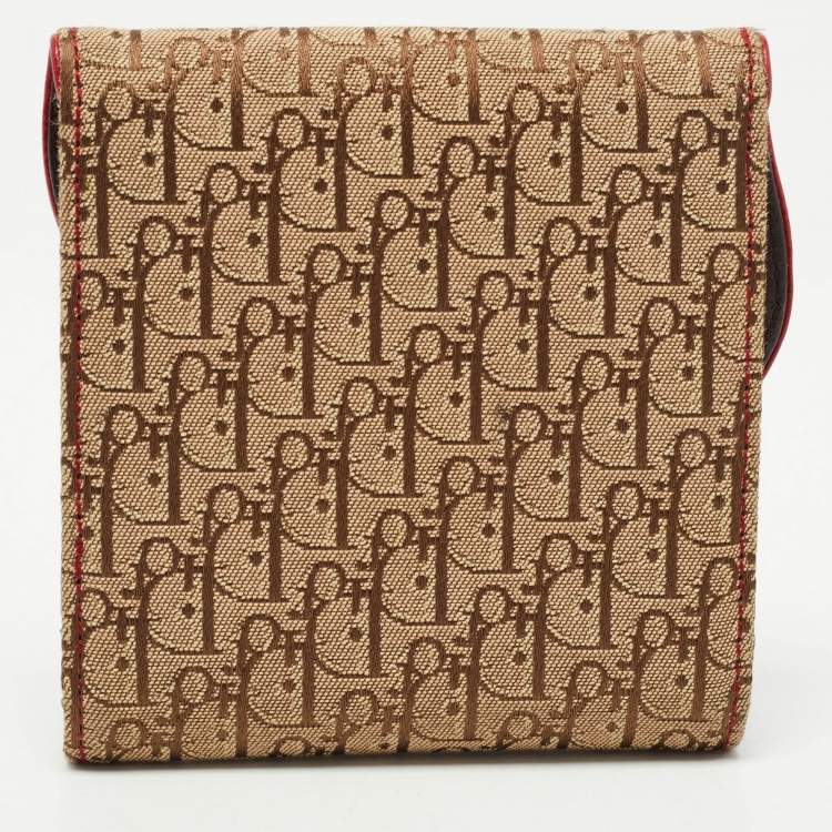 Pre Owned Dior Beige Oblique Canvas Rasta Saddle Compact Wallet