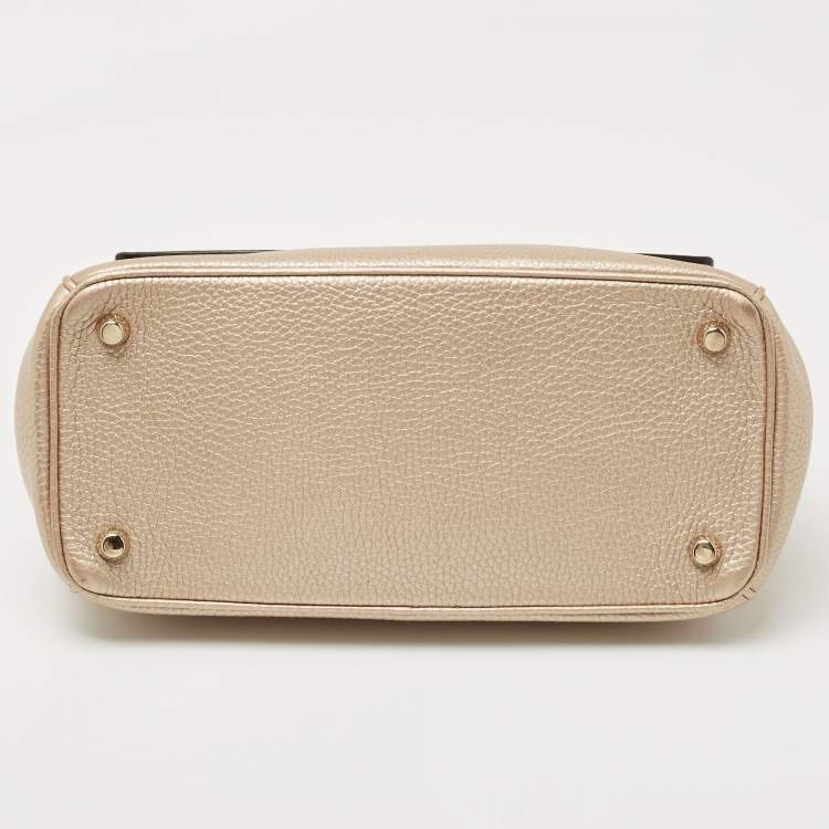 Pre Owned Dior Metallic Beige Leather Small Be Dior Flap Top Handle Bag