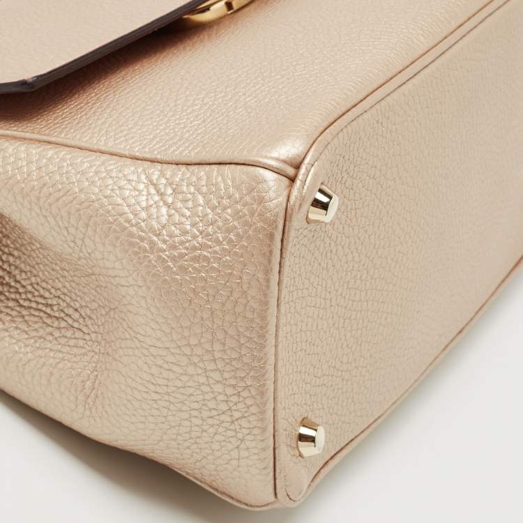 Pre Owned Dior Metallic Beige Leather Small Be Dior Flap Top Handle Bag