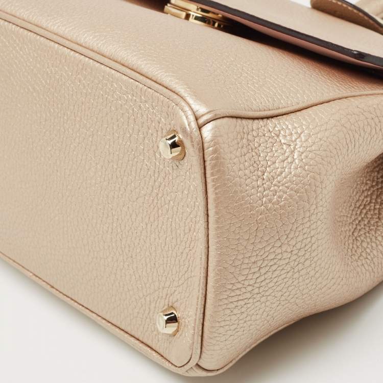 Pre Owned Dior Metallic Beige Leather Small Be Dior Flap Top Handle Bag