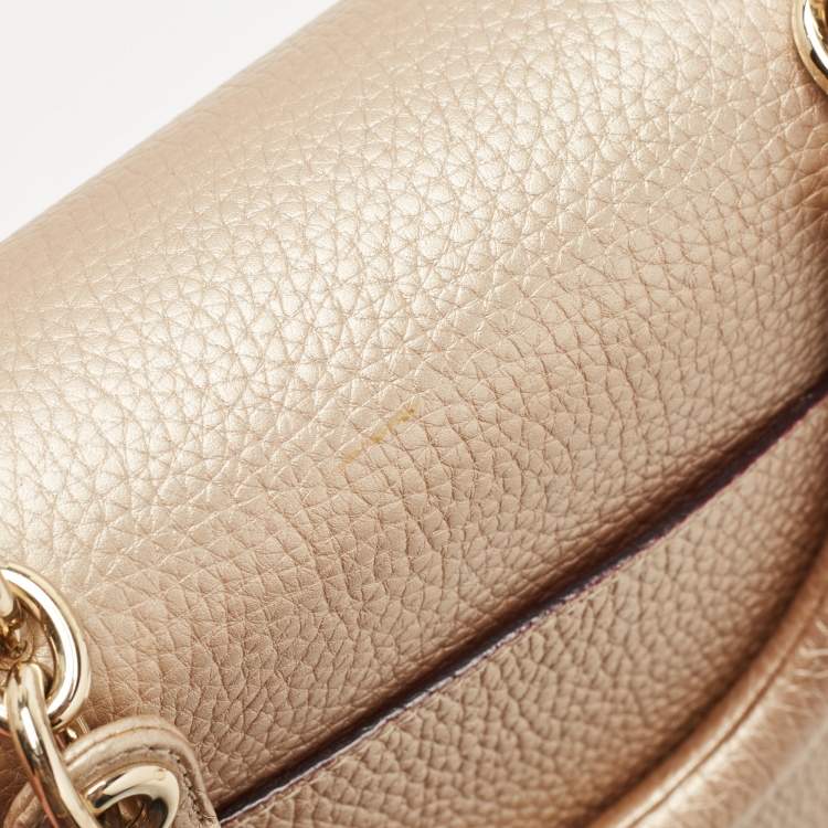 Pre Owned Dior Metallic Beige Leather Small Be Dior Flap Top Handle Bag