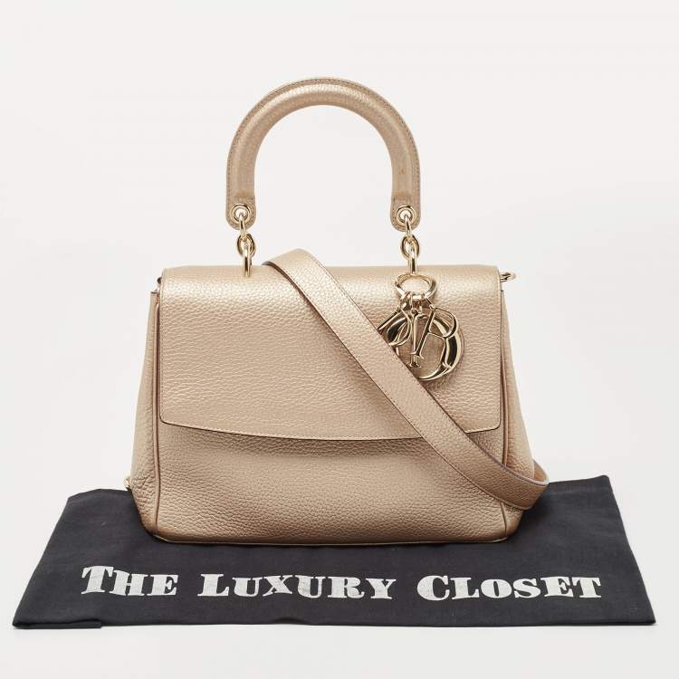 Pre Owned Dior Metallic Beige Leather Small Be Dior Flap Top Handle Bag