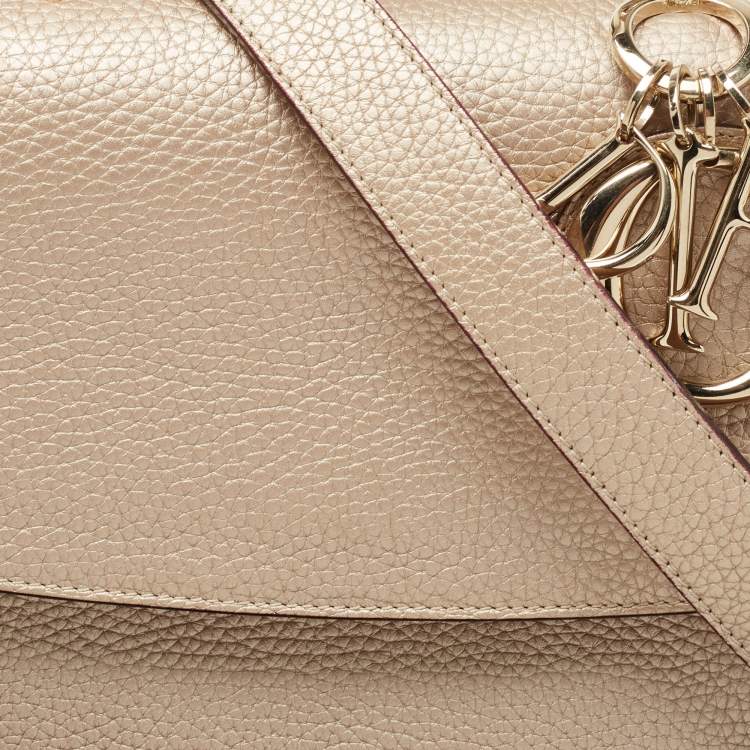 Pre Owned Dior Metallic Beige Leather Small Be Dior Flap Top Handle Bag