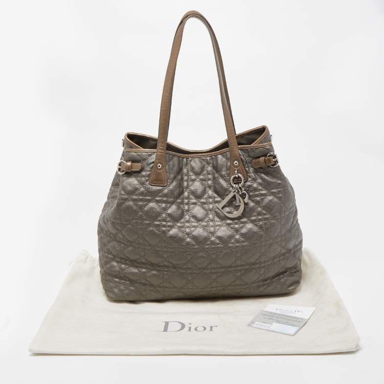 Pre Owned Dior Olive Green Cannage Coated Canvas & Leather Medium Panarea Shopper Tote