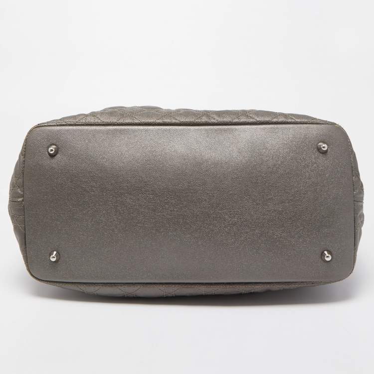 Pre Owned Dior Olive Green Cannage Coated Canvas & Leather Medium Panarea Shopper Tote