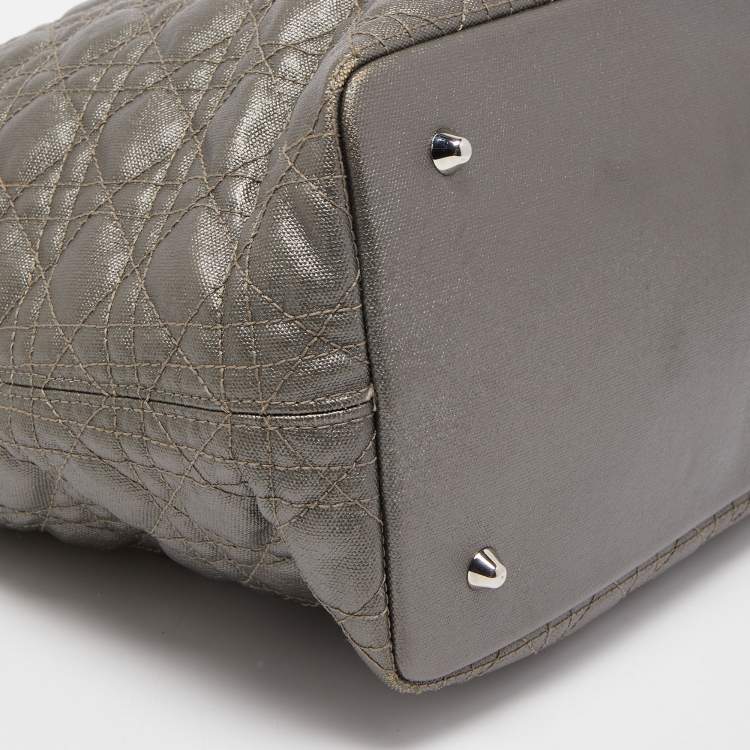 Pre Owned Dior Olive Green Cannage Coated Canvas & Leather Medium Panarea Shopper Tote