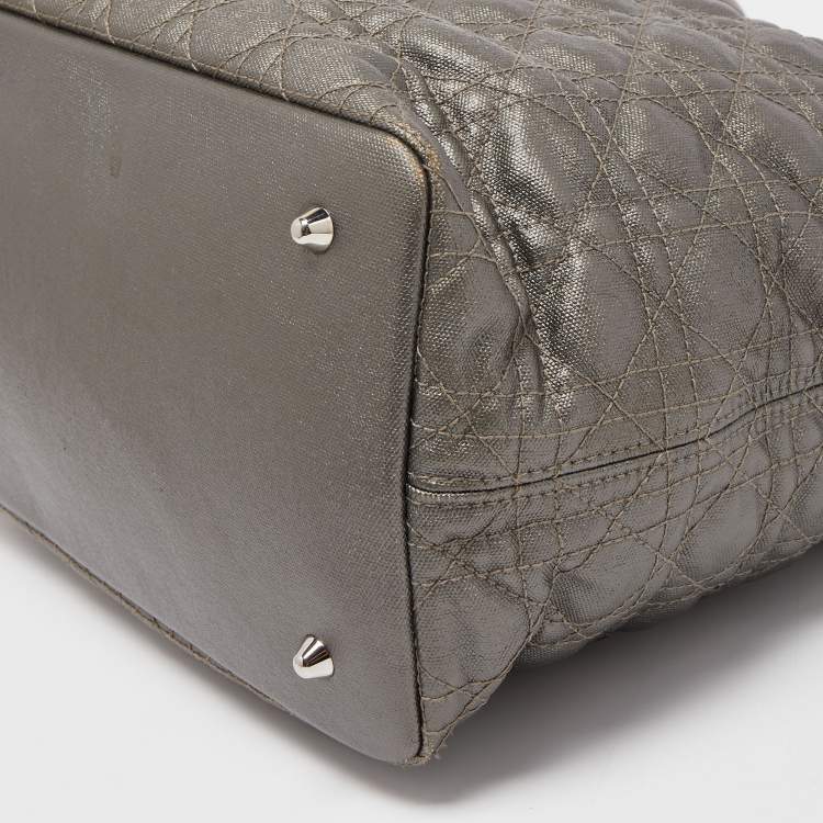 Pre Owned Dior Olive Green Cannage Coated Canvas & Leather Medium Panarea Shopper Tote