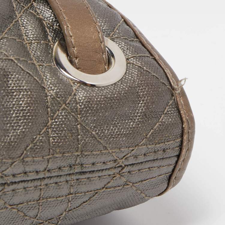 Pre Owned Dior Olive Green Cannage Coated Canvas & Leather Medium Panarea Shopper Tote