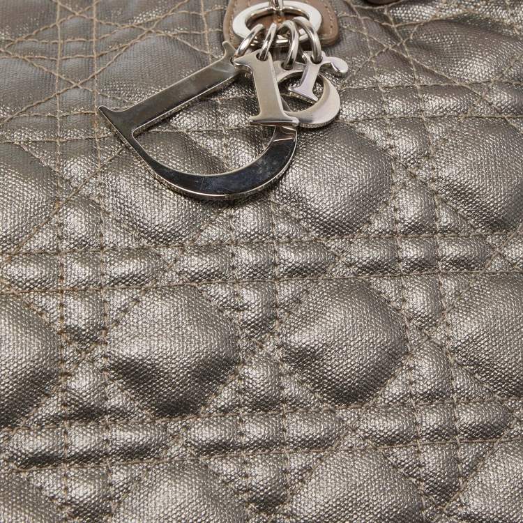 Pre Owned Dior Olive Green Cannage Coated Canvas & Leather Medium Panarea Shopper Tote