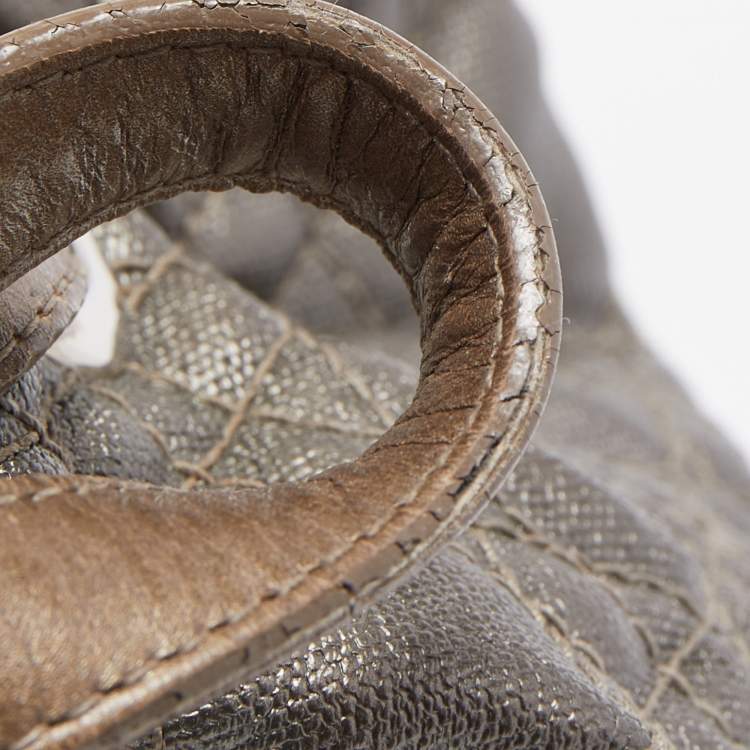 Pre Owned Dior Olive Green Cannage Coated Canvas & Leather Medium Panarea Shopper Tote