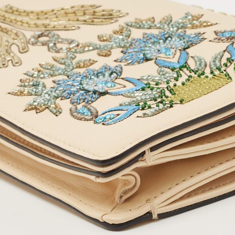 Pre Owned Dior Beige Leather Embroidered Le Monde Tarot Pouch